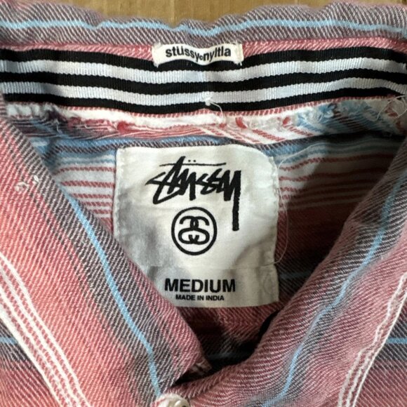Stussy Mens Multicolor Long Sleeve Striped Button Up Cotton Shirt Size Medium - Picture 2 of 5